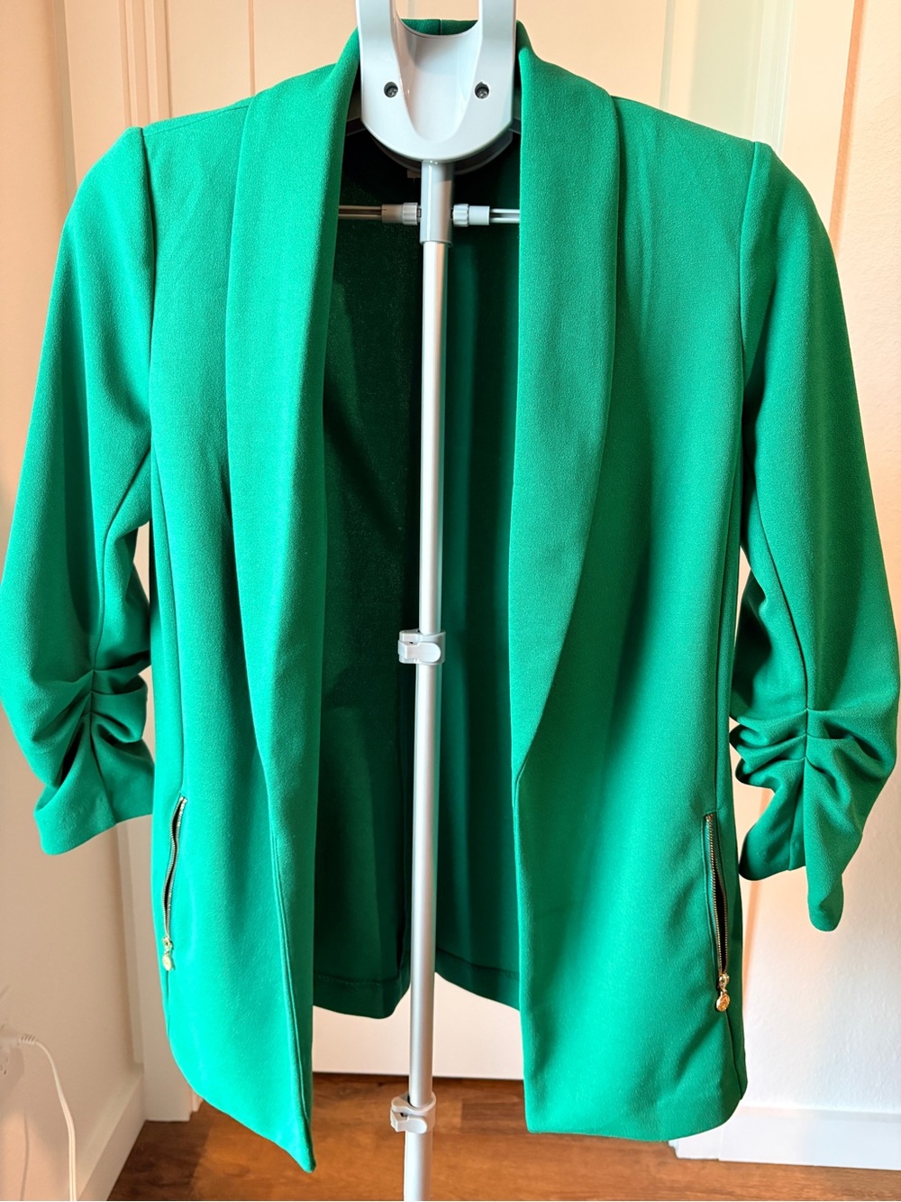 Anne Klein Emerald Open-Front Blazer with Ruched Sleeves